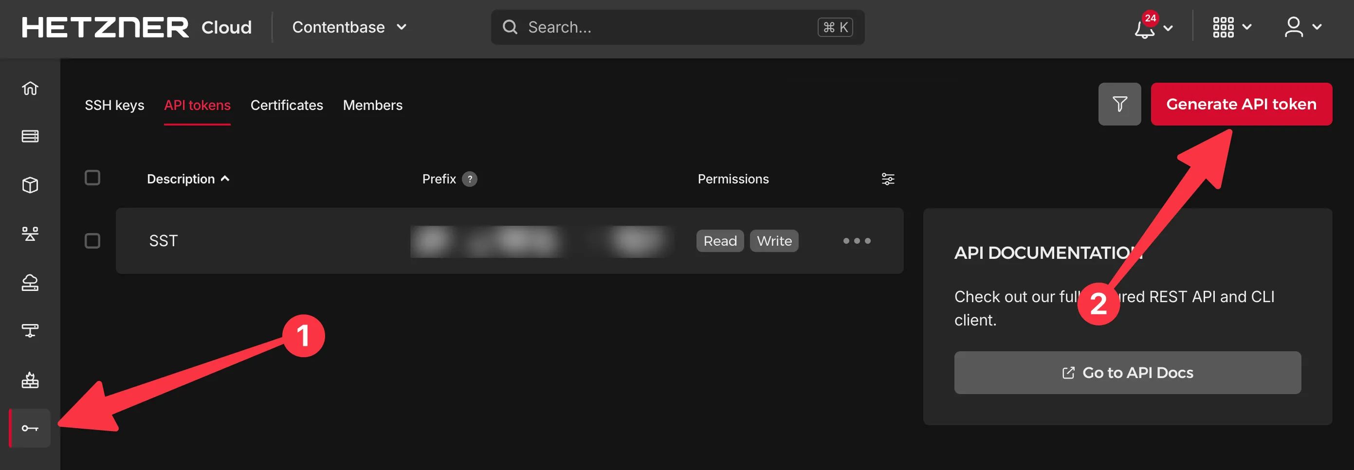 Create an API token on Hetzner